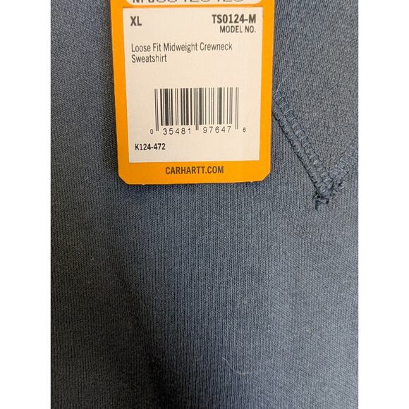 Carhartt Sweatshirt Mens XL Dark Blue Loose Fit Midweight Crew Neck TS0124-M NWT - Picture 3 of 5